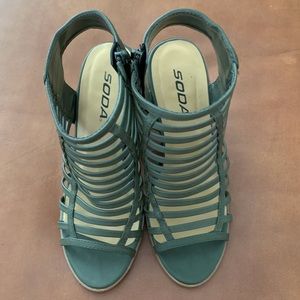 Soda Olive Green Depth Caged Bootie Size 7 Gently Worn